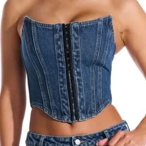 naked wardrobe Denim Strapless Corset Top - Blue